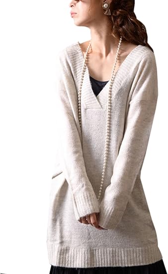 Goldjapan ゴールドジャパン 大きいサイズ レディース ニット セーター 長袖ニット ロングニット Vネックニット 無地 シンプル Vネック セーター 通販 Amazon