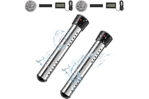 BUD K 2 Pack Immersion Water Heater, Electric Heaters with Guard Cover -LCD Thermometer for Above Ground Inflatable Pool Tub Buckets Motorhome Camping Outdoor,Heat 5 Gallons Water in Minutes