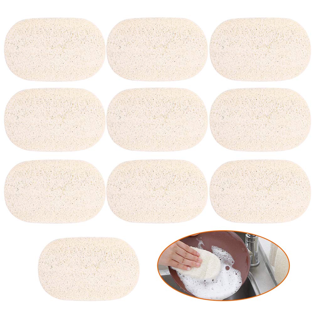 INTVN Natural Loofah Sponge Scrubber Kitchen Cleaning Scouring Oil-free Pad Brush Cloth 10PCS