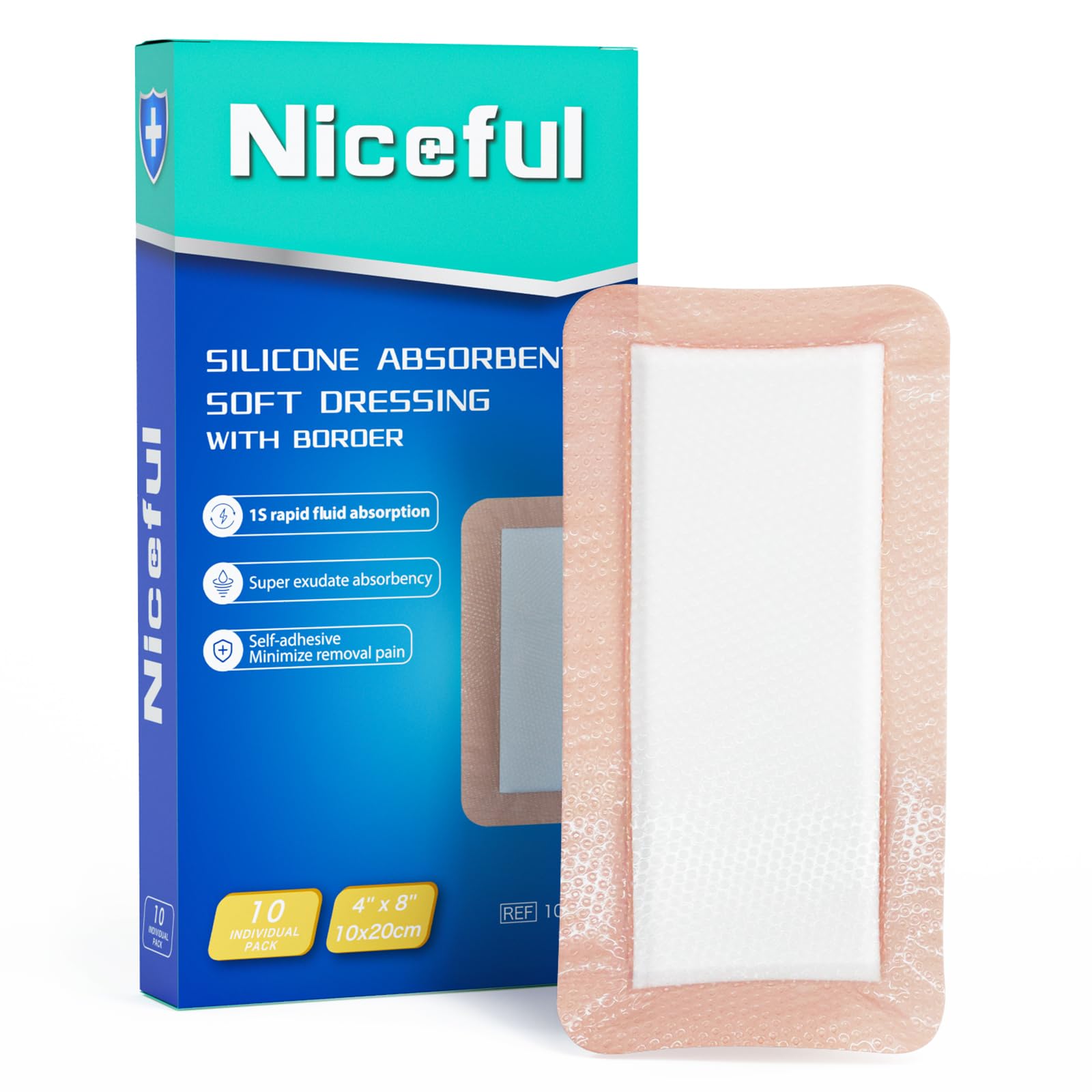 Photo 1 of ***UNKNOWN MISSING PIECES*** Niceful Silicone Super Absorbent Wound Dressing - 4"×8" Large Absorbant Bandages with Adhesive Borders, FSA HSA Eligible, Wound Care Dressings for Bed Sores Leg Ulcers