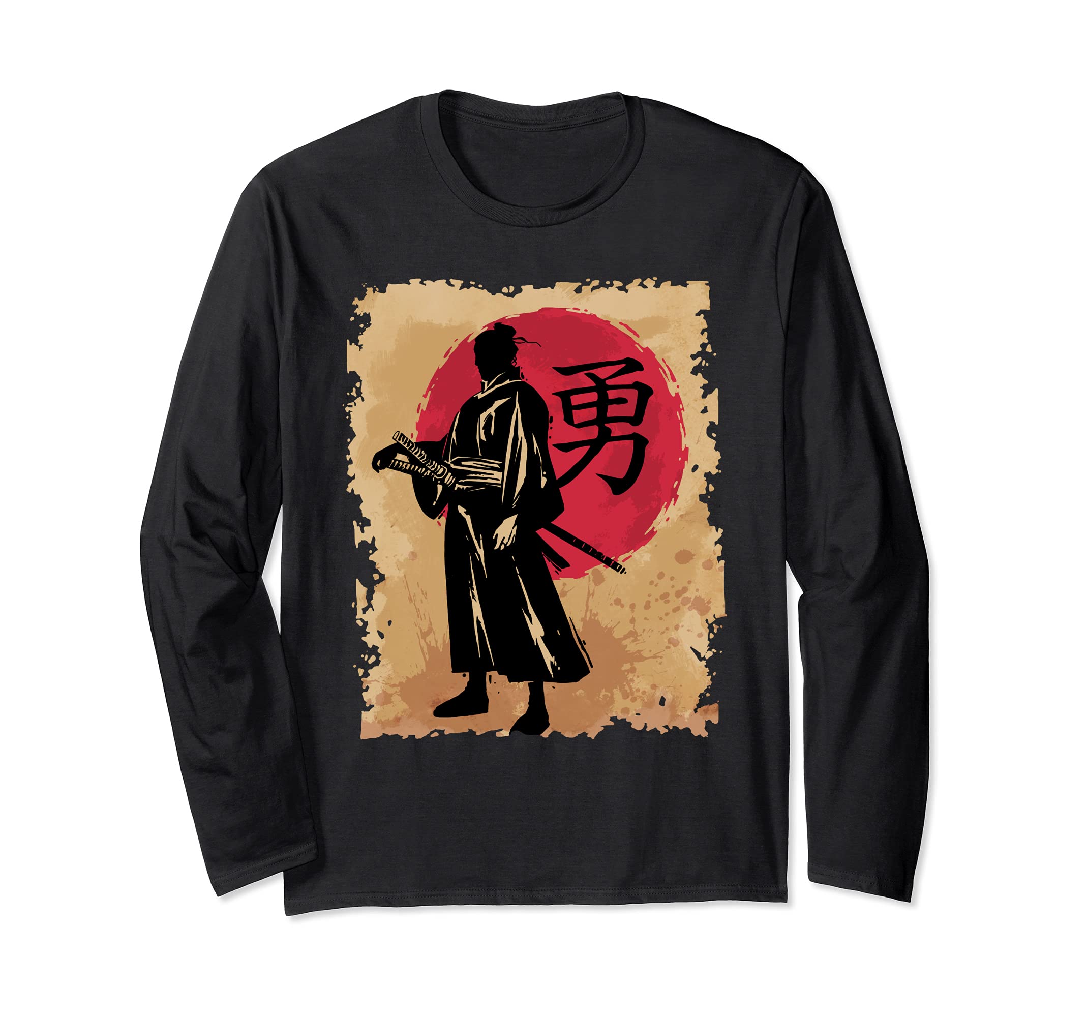 Japanese Samurai Papyrus Sun Japan Calligraphy Courage Long Sleeve T-Shirt