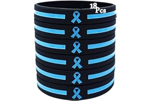 Temogole 18Pcs Prostate Cancer Awareness Bracelets Bulk Items Accessories Light Blue Awareness Ribbon Silicone Wristband Men's Health ALS Awareness Unisex Wristbands for Men Women Blue