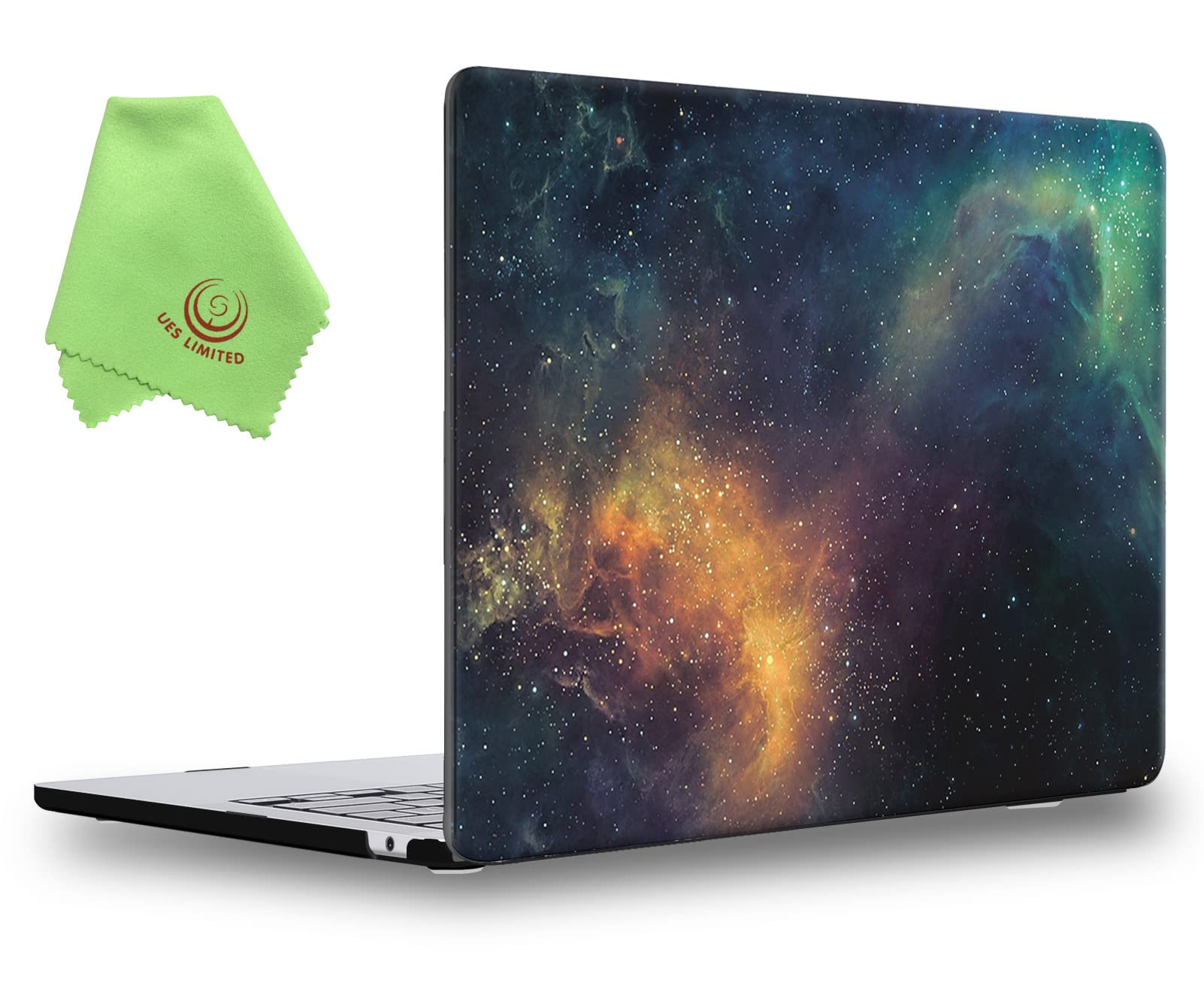 UESWILL Hard Case Compatible with MacBook Air 13.6 inch M2 2022 Model A2681 with Liquid Retina Display & Touch ID, Galaxy Pattern Design + Microfiber Cloth - Nebula/Green