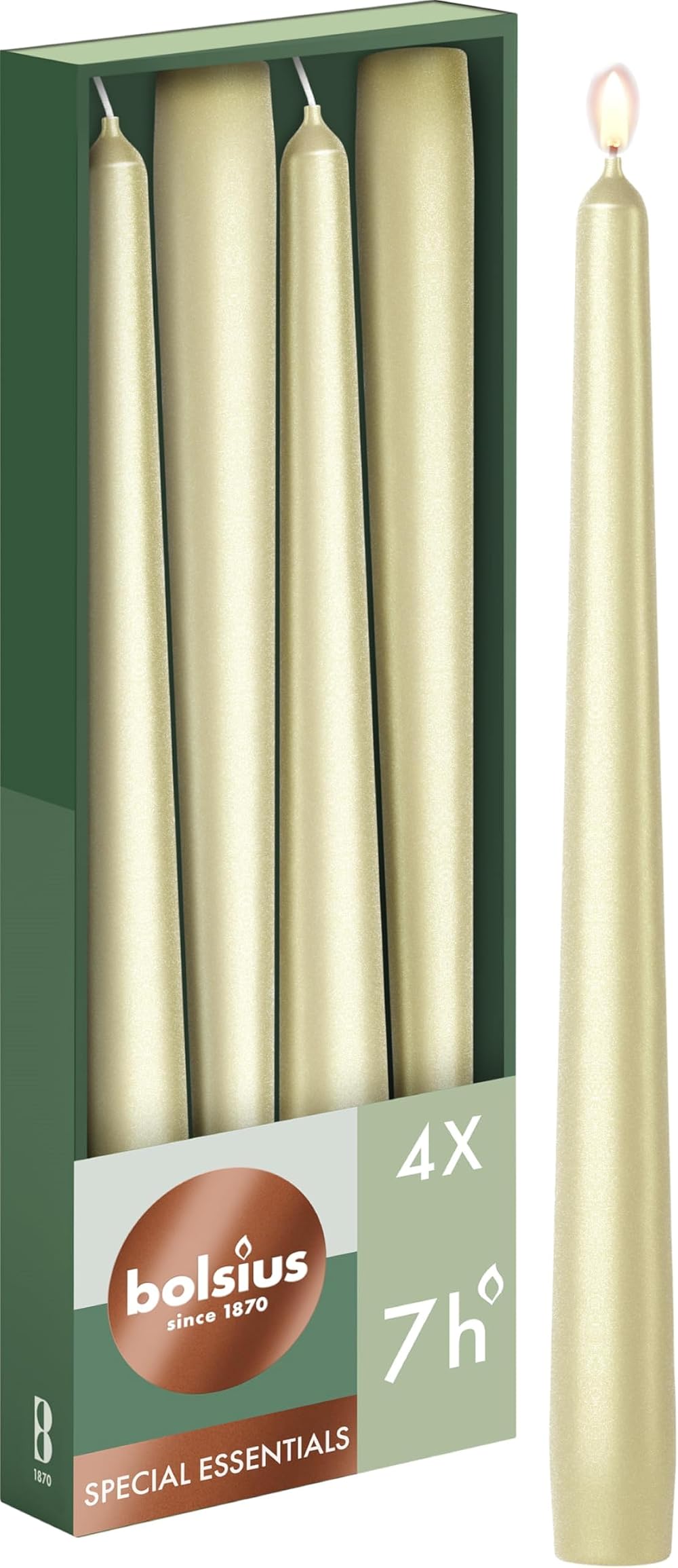 Bolsius Tapered Candles Metallic Silver 4 Pack 24.5 cm Unscented
