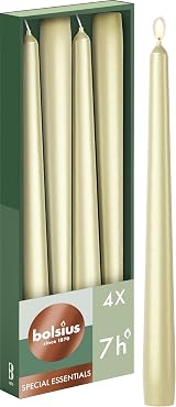 Bolsius Tapered Candles Metallic Silver 4 Pack 24.5 cm Unscented