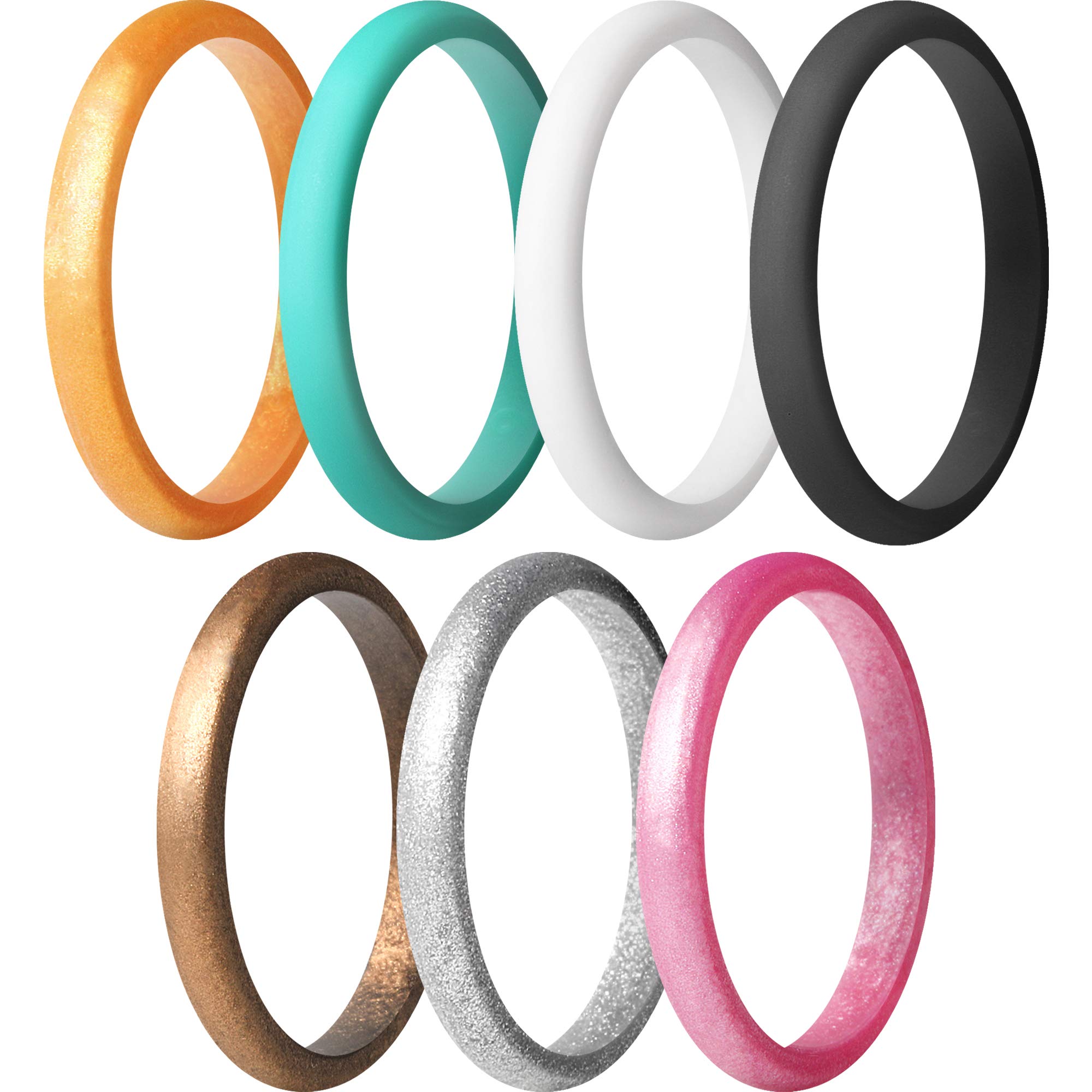Photo 1 of ThunderFit Stackable Silicone Wedding Rings for Women, Thin Rubber Engagement Bands 2.5mm Wide 1.8mm Thick - 1/2/3/4/5/7 Variety Multipack