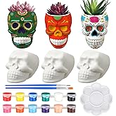 Beeveer 6 Sets Mexican Sugar Skull Crafts for Adults Skulls to Paint Skeleton Planter Paintable Ceramics Classroom Paintable Plant Pots to Paint for DIY Project Activity Decor