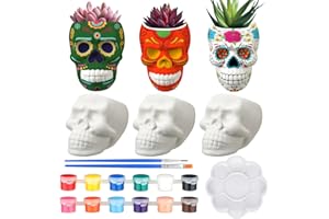 Beeveer 6 Sets Mexican Sugar Skull Crafts for Adults Skulls to Paint Skeleton Planter Paintable Ceramics Classroom Paintable Plant Pots to Paint for DIY Project Activity Decor