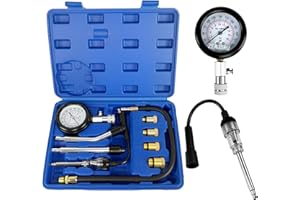 ZEAJSRU Engine Compression Tester Kit with Spark Plug Tester, 300 PSI Gauge, Flexible Hose, Straight & Curved Rubber Cone Adapters, Brass Thread Adapters for Car Motorcycle Small Gas Engines (Blue)