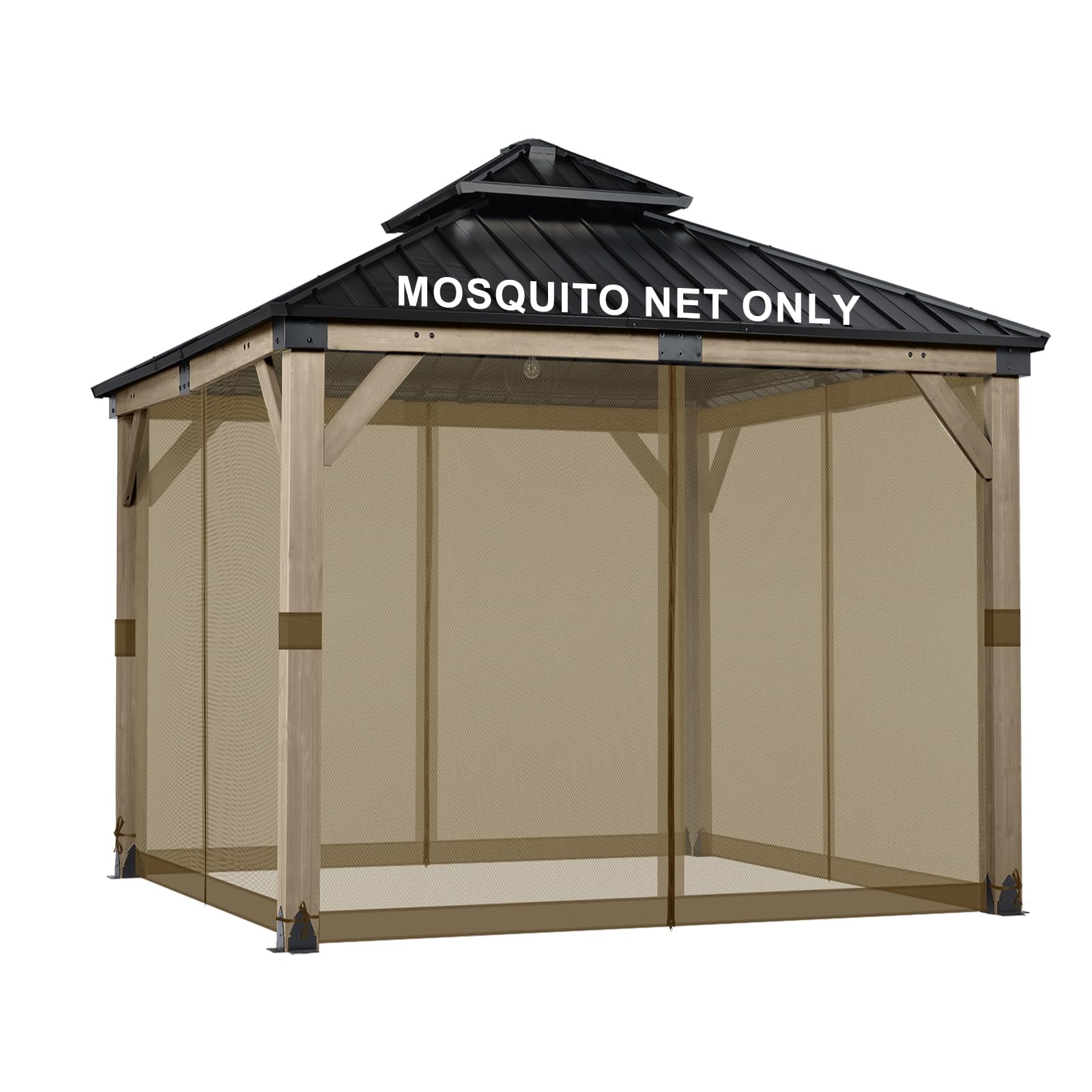 Photo 1 of BPS 10' x 10' Gazebo Universal Mosquito Netting Screen Replacement, 4-Panel Screen Walls with Double Zippers for Outdoor Patio, Brown (Mosquito Net Only)