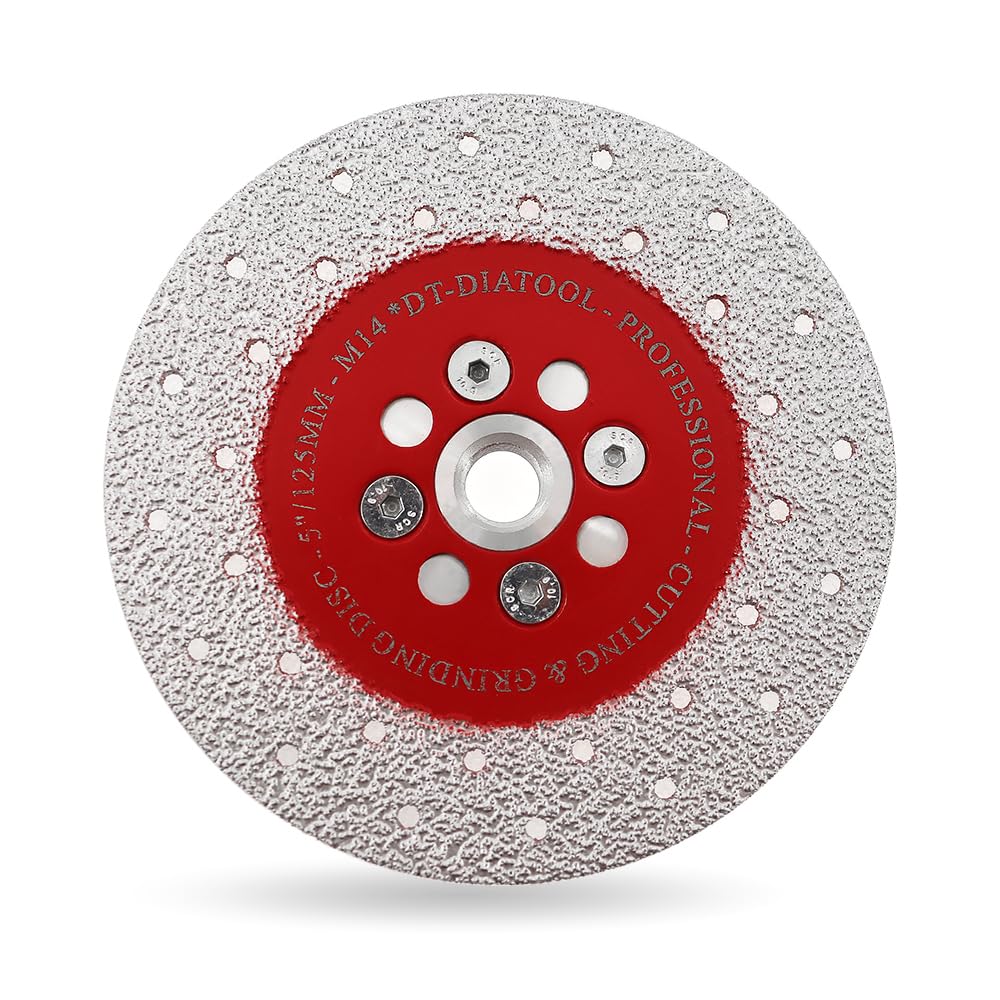 DT-DIATOOL Diamond Cutting and Grinding Discs 5 Inch / 125mm x M14 Double Side Coated Vacuum Brazed for Granite Concrete Marble Stone