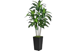 ASTIDY Artificial Dracaena Tree 5FT - Faux Tree with Black Tall Planter - Fake Tropical Yucca Floor Plant Potted - Artificial Silk Tree for Home Office Living Room Decor Indoor