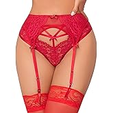 Lace Garter Belt with Metal Clips, Black Mesh Suspender Belt for Thigh Highs, 4 Straps