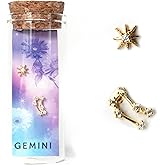 18k Gold Mismatched Stud Earring, Zodiac Star Stud Earrings Set, Birthday Astrology Gifts for Women, Teens, Birth Flower