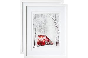 Egofine 16x20 Solid Wood Poster Frame Matted for 11x14 and 12x16 White - Acrylic Plexiglass Front for Wall Mounting Hanging Picture Frame Vertically or Horizontally, Set of 2