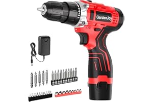 GardenJoy Cordless Power Drill Set: 12V Electric Drill with Battery and Charger, 34pcs Acessories, 3/8"Keyless Chuck, 2 Variable Speed, 24+1 Position, Compact Drill Driver Kit for Home & DIY Project