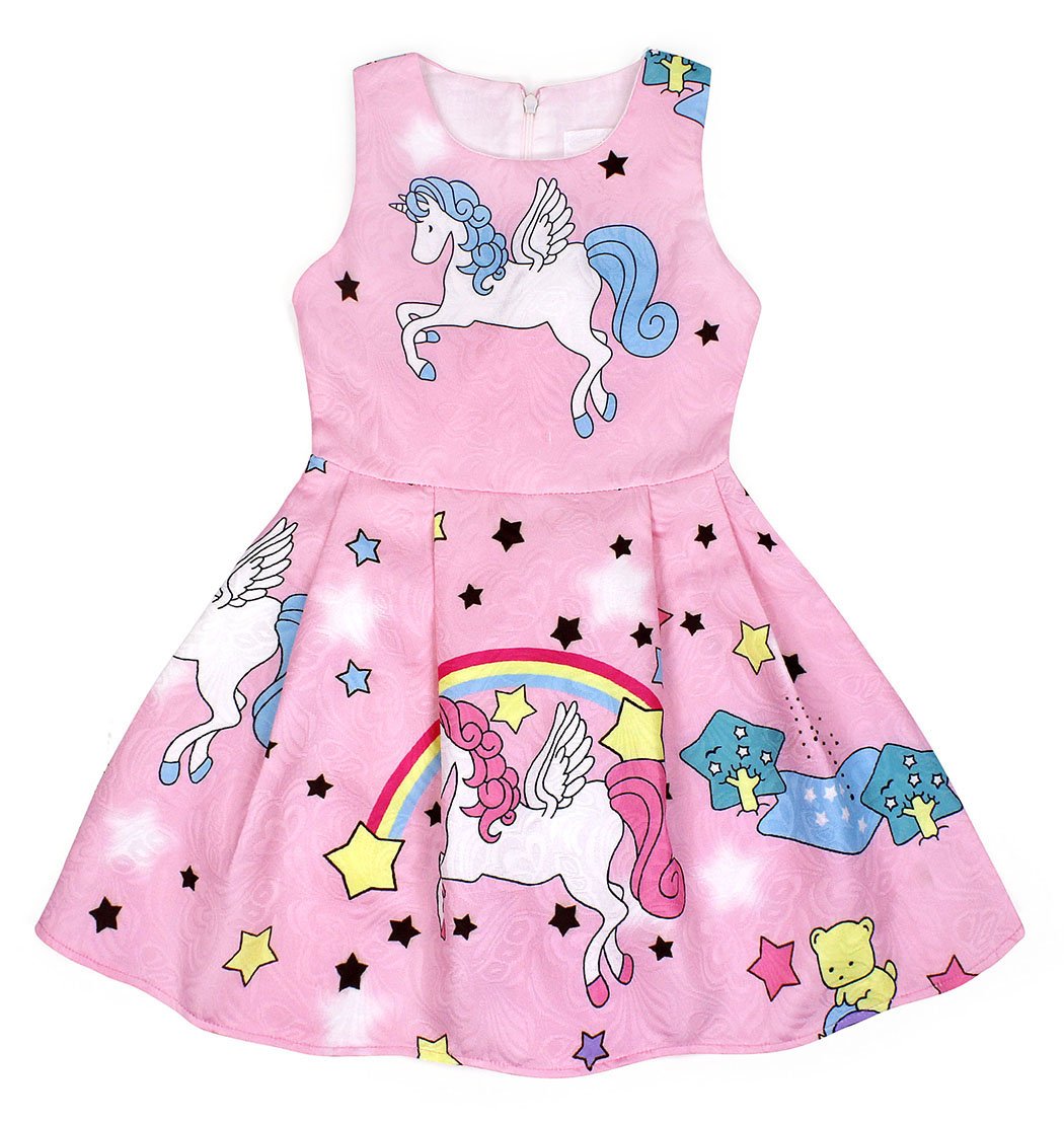 Cotrio Rainbow Unicorn Dress For Little Girls Birthday Party Dress Up