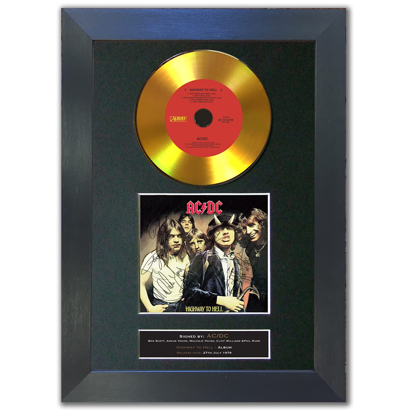 ACDC Highway to Hell GOLD DISC Album CD Signed Autograph Mounted Repro A4#150