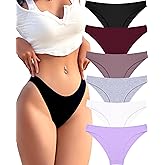 FINETOO 6 Pack Cotton Underwear for Women Cute Low Rise Bikini Panties High Cut Breathable Sexy Hipster Womens Cheeky S-XL