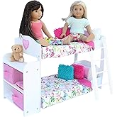 PZAS Toys Doll Bunk Bed - Bunk Bed for 18 Inch Dolls 23 Piece Set Complete with Linens, Pajamas, and Shelves, Fits American Girl Doll