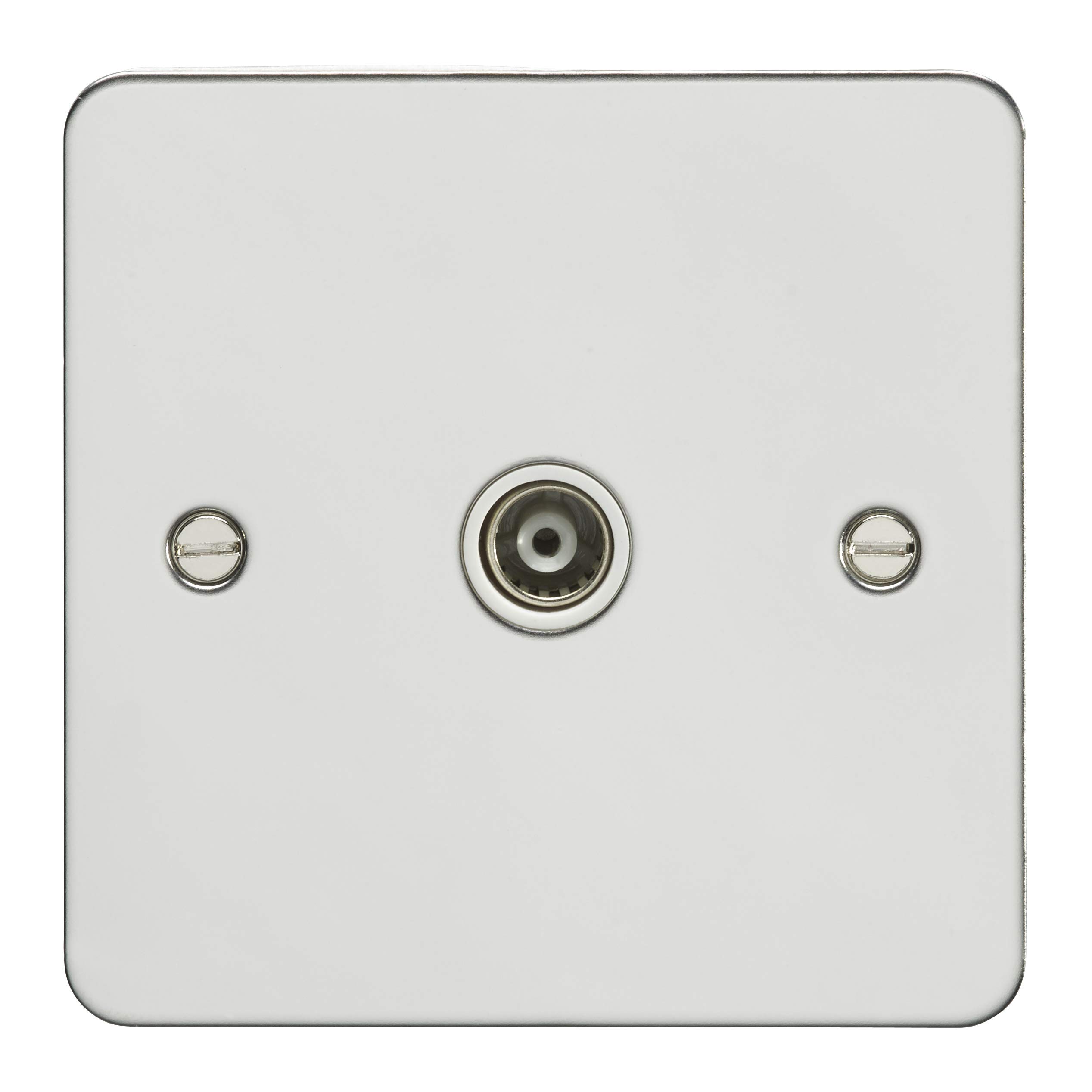 EUROLITE Polished Chrome Flat Plate 1 Gang Single Tv Coaxial Aerial Plug Socket Black Interior