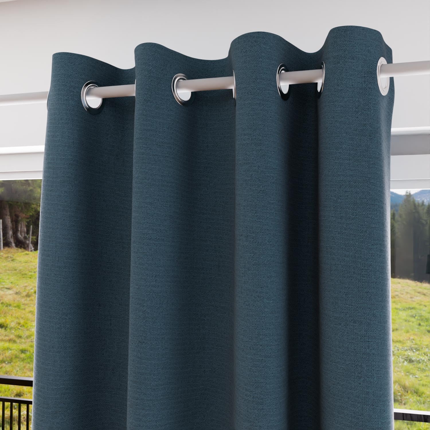 Soleil d'ocre Darkness Rideau Blackout, Polyester, Blue, 140 x 180 cm