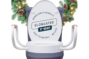 Lunderg Raised Toilet Seat with Handles - Elongated - Easy to Install Toilet Seat Risers for Seniors - Adds 3 Inches & Works like the one you’ve always used - Elegant design - No Hospital Vibe
