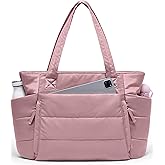 Tote Bag for Women with Zipper, Quilted Puffer Tote Bag with Compartments, Lightweight Puffy Work Bags for Women Travel