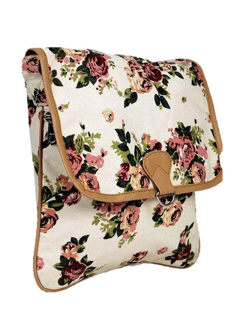 crafts my dream women's sling bag beige rose print cmd146