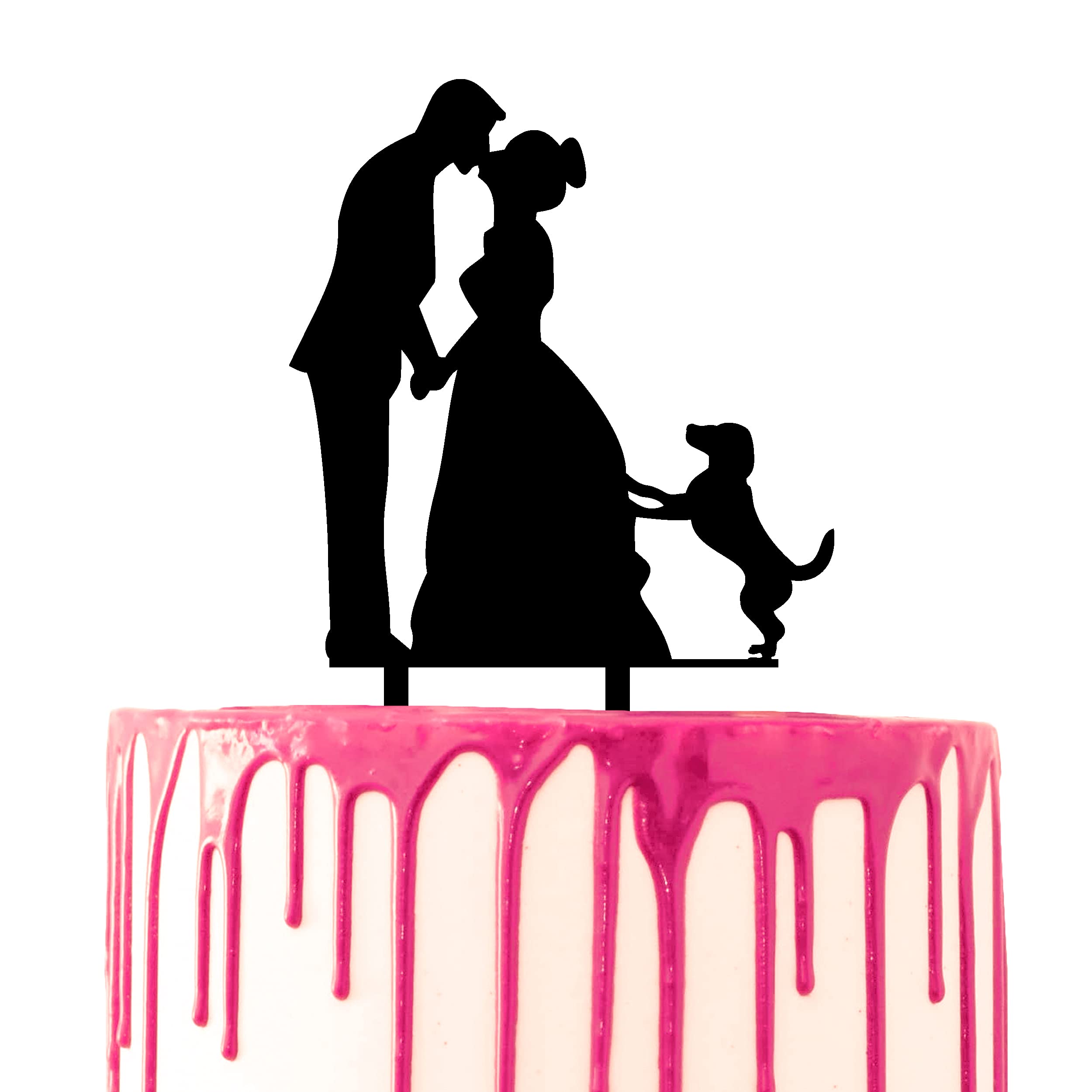 CARISPIBET wedding cake toppers couple kissing with a little dog by their side acrylic silhouette