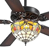 BYKISTOK 52" Tiffany Ceiling Fans with Glass Shade