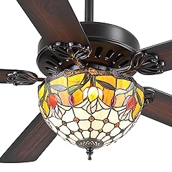 BYKISTOK 52" Tiffany Ceiling Fans with Glass Shade