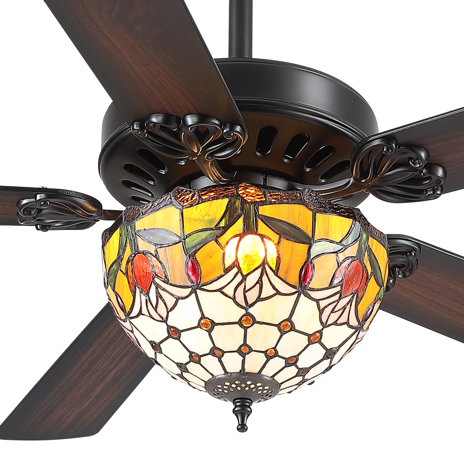 BYKISTOK 52" Tiffany Ceiling Fans with Glass Shade
