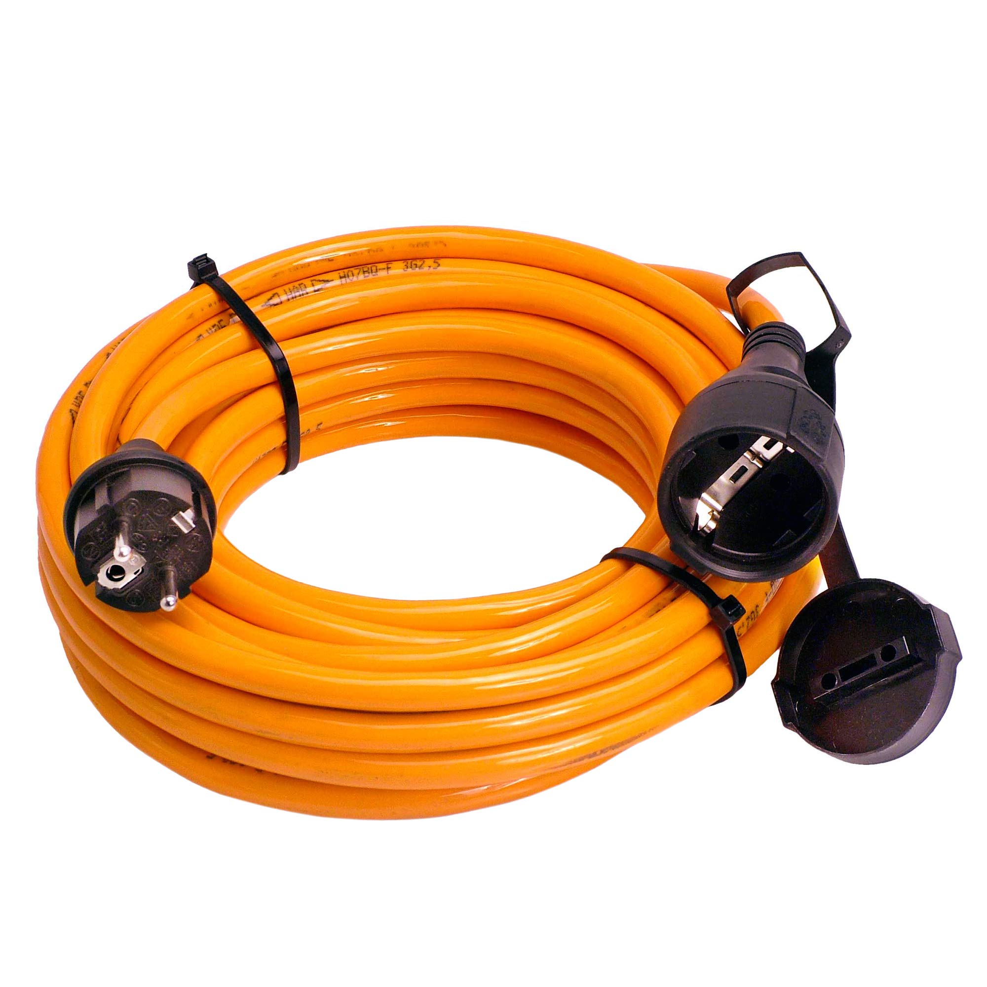 as - Schwabe construction site armoured cable – 5 m extremely robust armoured cable, earthed plug & socket including protective cap – 230 V / 16 A extension cable – IP44 – Made in Germany – Orange I 59105, 59150