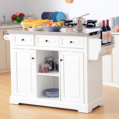 Buy Homcom Rolling Kitchen Island With Stainless Steel Top Utility Portable Multi Storage Cart On Wheels White Online In Turkey B07g9cr1zg