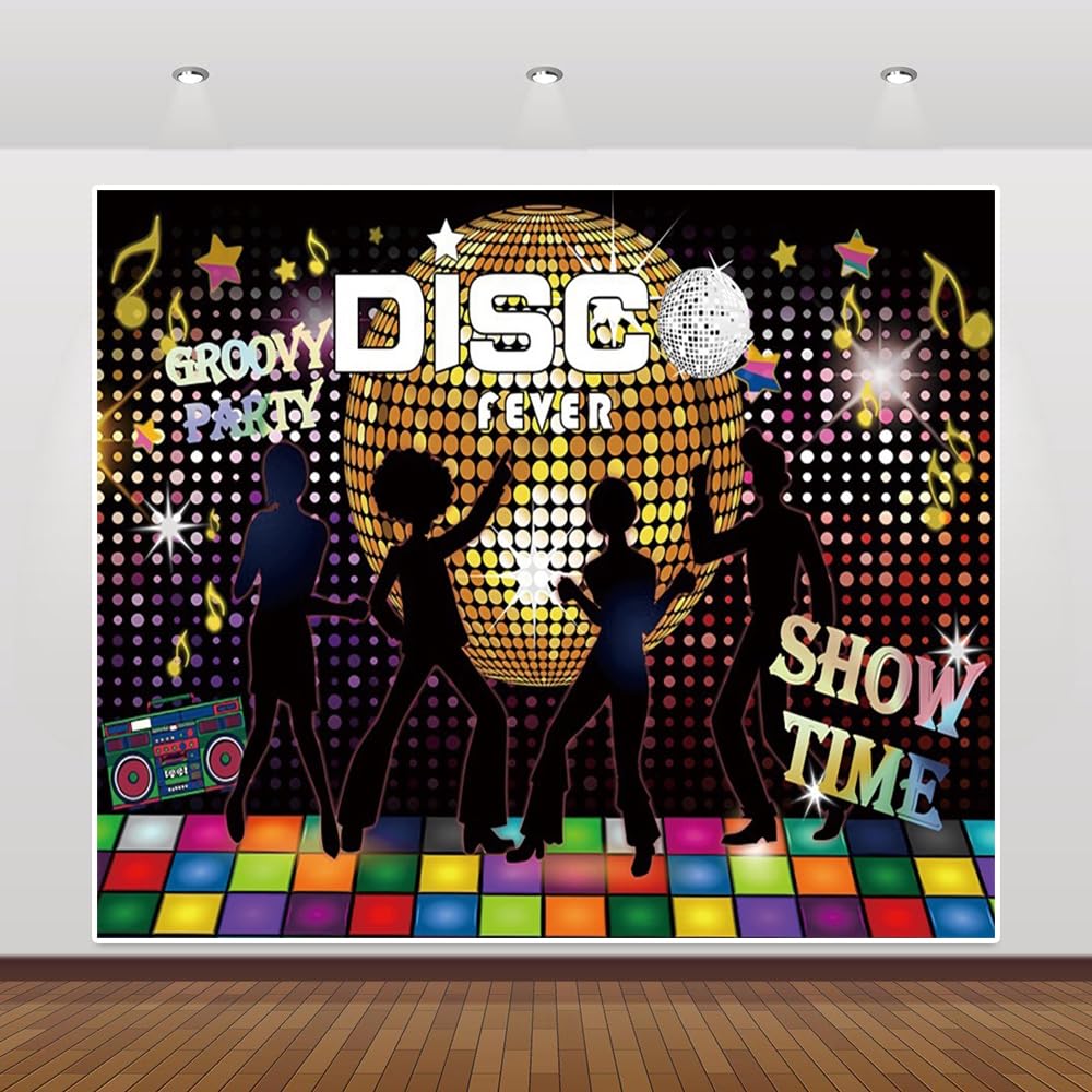 Photo 1 of Caaerttply 10x8ft Disco Party Backdrop for Photography Vintage 70s 80s 90s Disco Ball Stage Let's Glow Party Photo Backdrop Night Club Neon Music Disco Theme Birthday Background Decorations Props