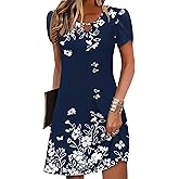 Zeagoo Women's Casual A-Line Dresses with Pockets Summer Floral Tshirt Dress Short Sleeve Mini Dress Flowy Sundresses