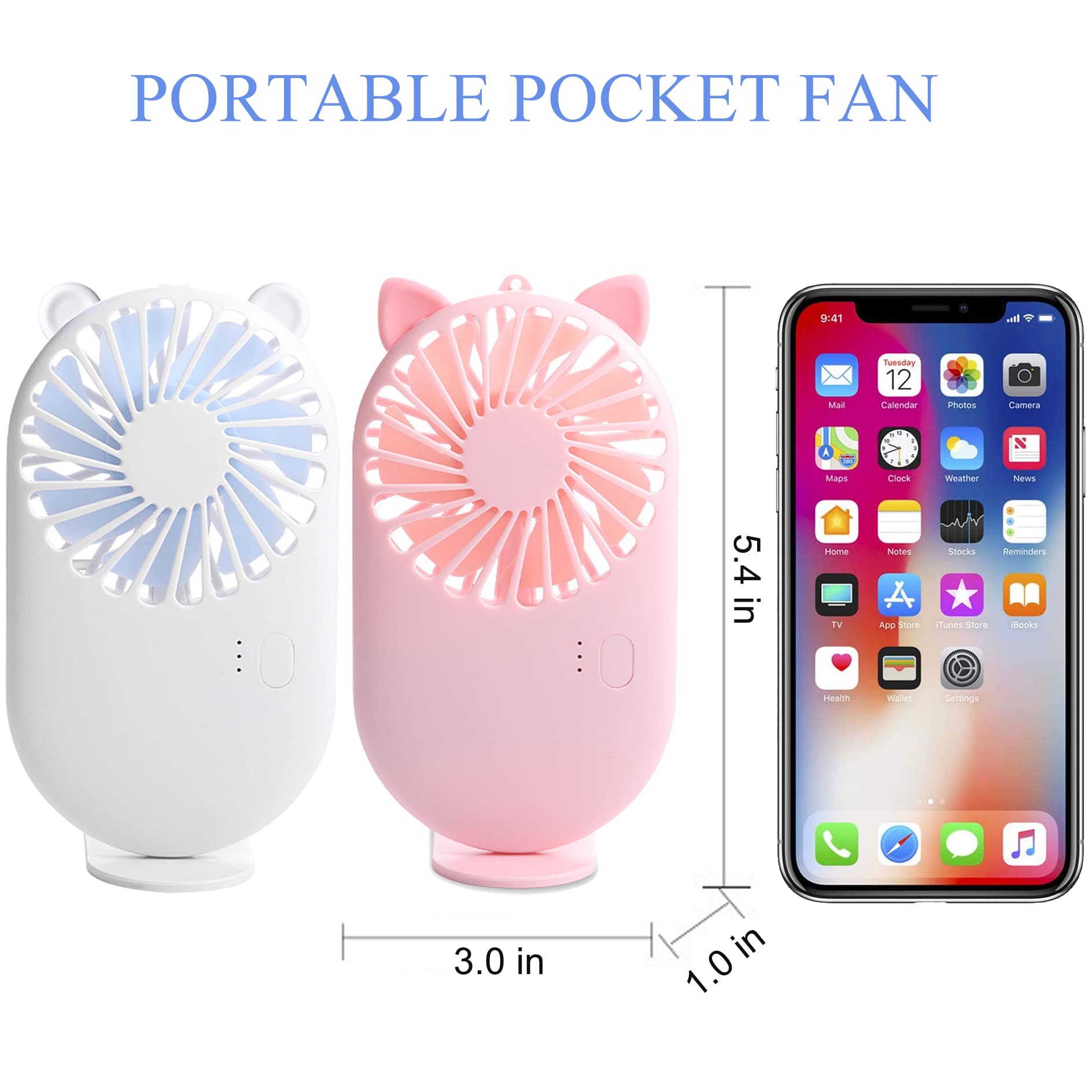 6 Pack Handheld Mini Fan Bulk, Cute Portable Pocket Fan with Holder, USB Rechargeable Personal Fans, 3 Speed Battery Operated Small Eyelash Fans for Women Men Kids Outdoor Office