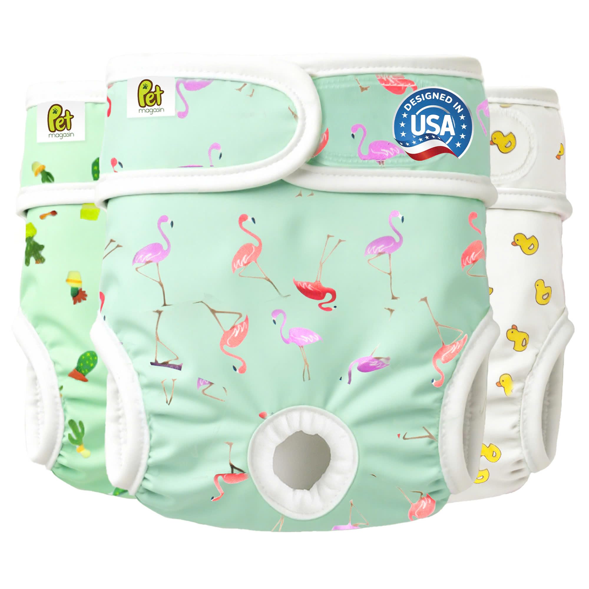 Pet Magasin Luxury Reusable Dog Diapers (3-Pack) - Durable & Washable Sanitary Wraps Panties for Female Pets with Strong & Flexible (Trending, Extra Small)