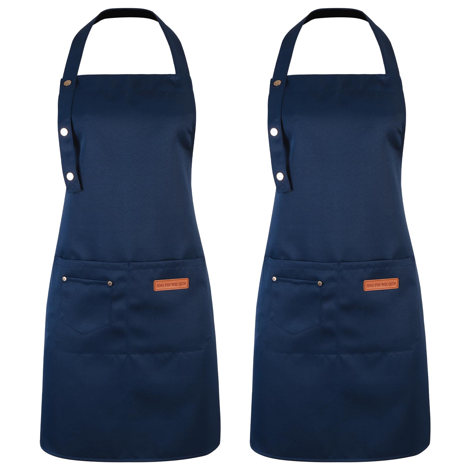ViEinkaufen 2 Pack Adjustable Cooking Apron With Pockets - Unisex Canvas Waterproof Apron For Home Kitchen, Restaurant (Blue)