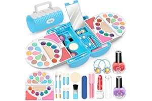 Hollyhi 56Pcs Kids Makeup Kit for Girl, Washable Real Play Makeup Toy Set with Cosmetic Case for Girl Toys, Toddler Make up Toys Birthday Gifts for Kids Age 3 4 5 6 7 8 9 10 11 12 Years Old (Frozen)