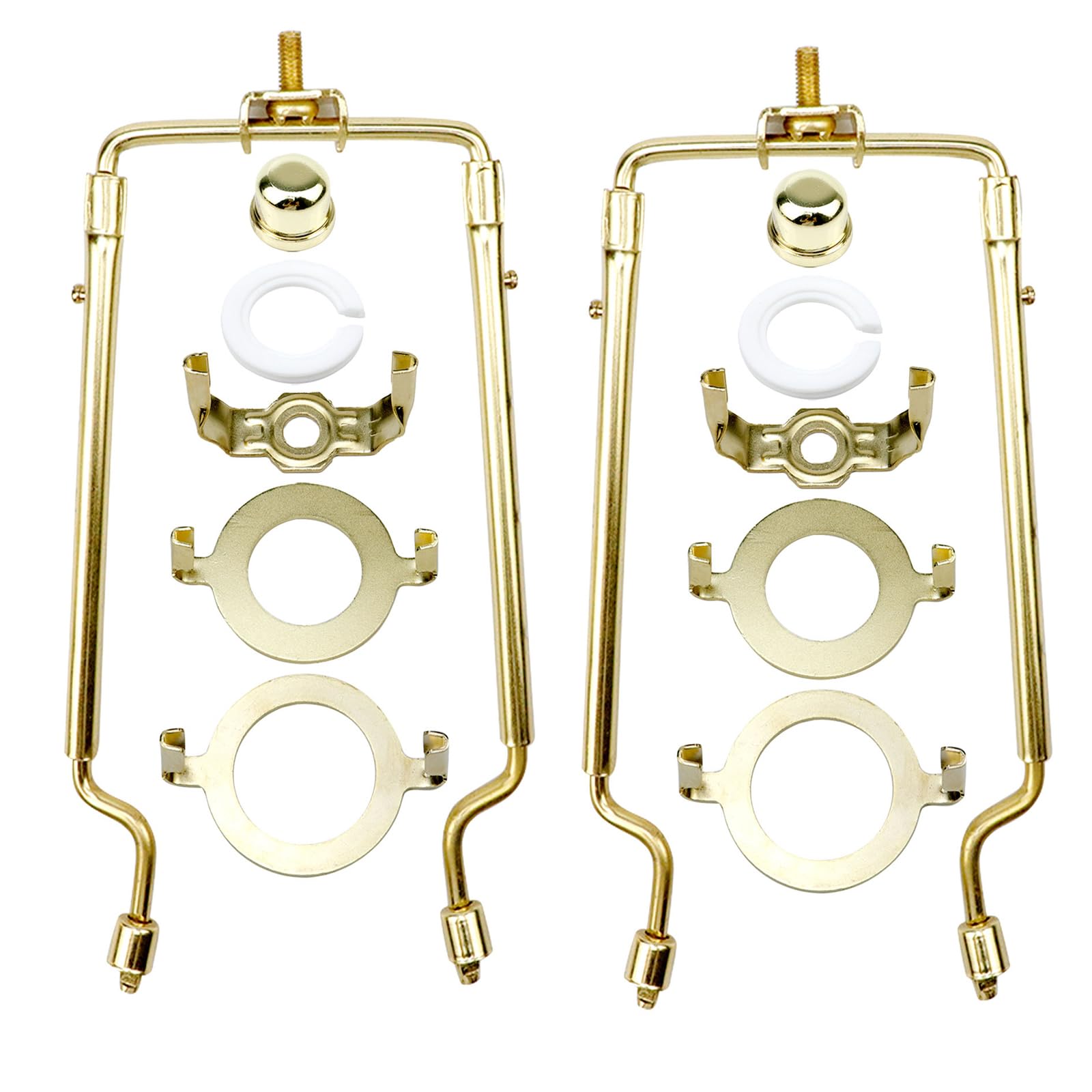 Photo 1 of Antrader 7 8 9 10 Inch Lamp Shade Harp Holder,Adjustable Lamp Harp Kit,2 Sets Lamp Shade Harp and 3/8 inch Standard Saddle E14 E26 E27 Light Base UNO Fitter Adapter Converter Finial Set (Gold)