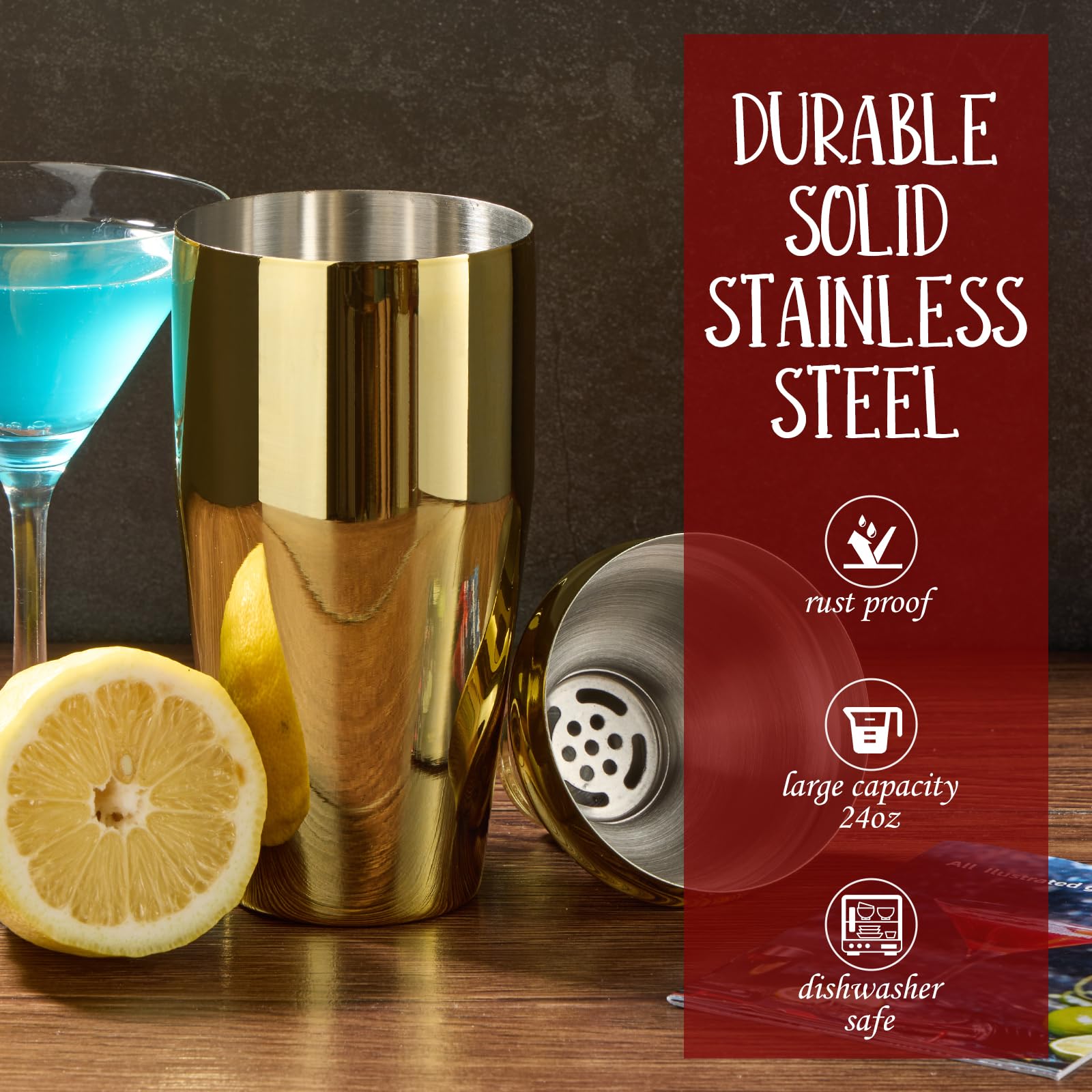 Cocktail Shaker Set Bartender Kit : 12-Piece Bar Tool Set with Bamboo Stand | Bar Set with All Practical Bar Accessories, for Drink Mixing, Bar, Home, Lounge & Party (Gold) - Image 3