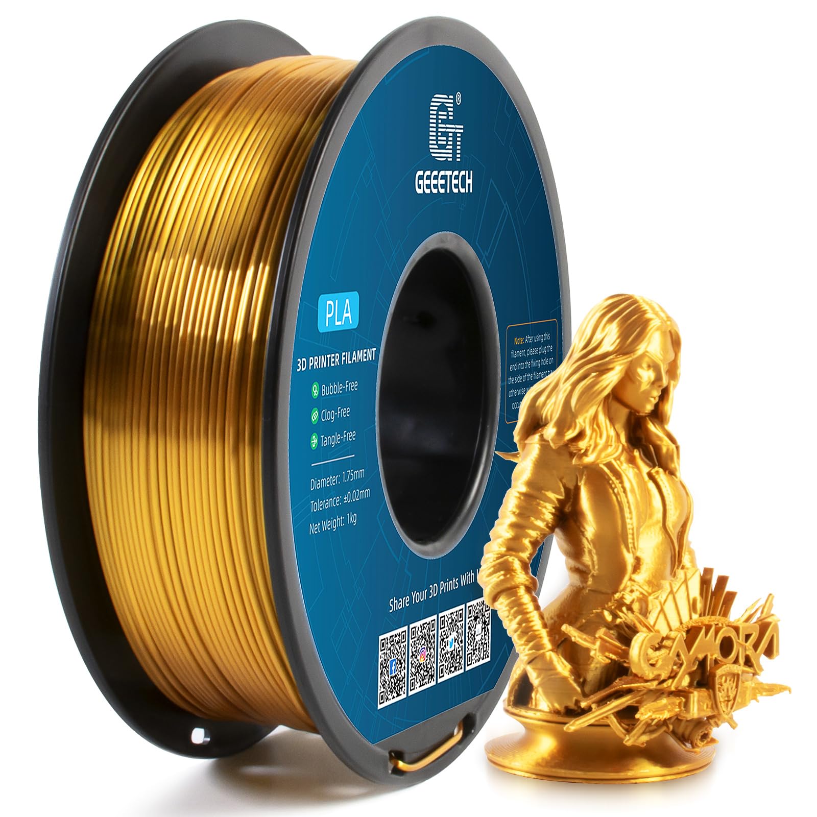 PLA Filament 1.75mm, Silk Style Filament, Geeetech 3D Printer Shine PLA Filament,1kg per Spool,Silk Gold