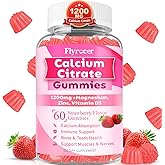 1200mg Calcium Citrate Gummies - Chewable Calcium Gummies for Bone, Muscle, Teeth, Immune Support, High Absorption Calcium Supplements for Women & Men Sugar Free Strawberry Flavor 60 Count
