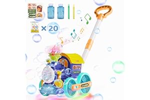 TI-TOO Bubble Machine,Bubble Blower Maker,Bubble Lawn Mower for Toddlers,Bubble Music Train with Light,Summer Outdoor Push Backyard Toys for 1-8 Ages,Christmas Birthday Gifts for Preschool Boys Girls (Blue)