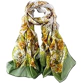 JWSilk Long Silk Chiffon Scarf Floral Print