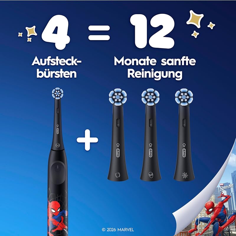iO Aufsteckbürsten Kids 6+ Marvel Spiderman, Schwarz, 4 Stück