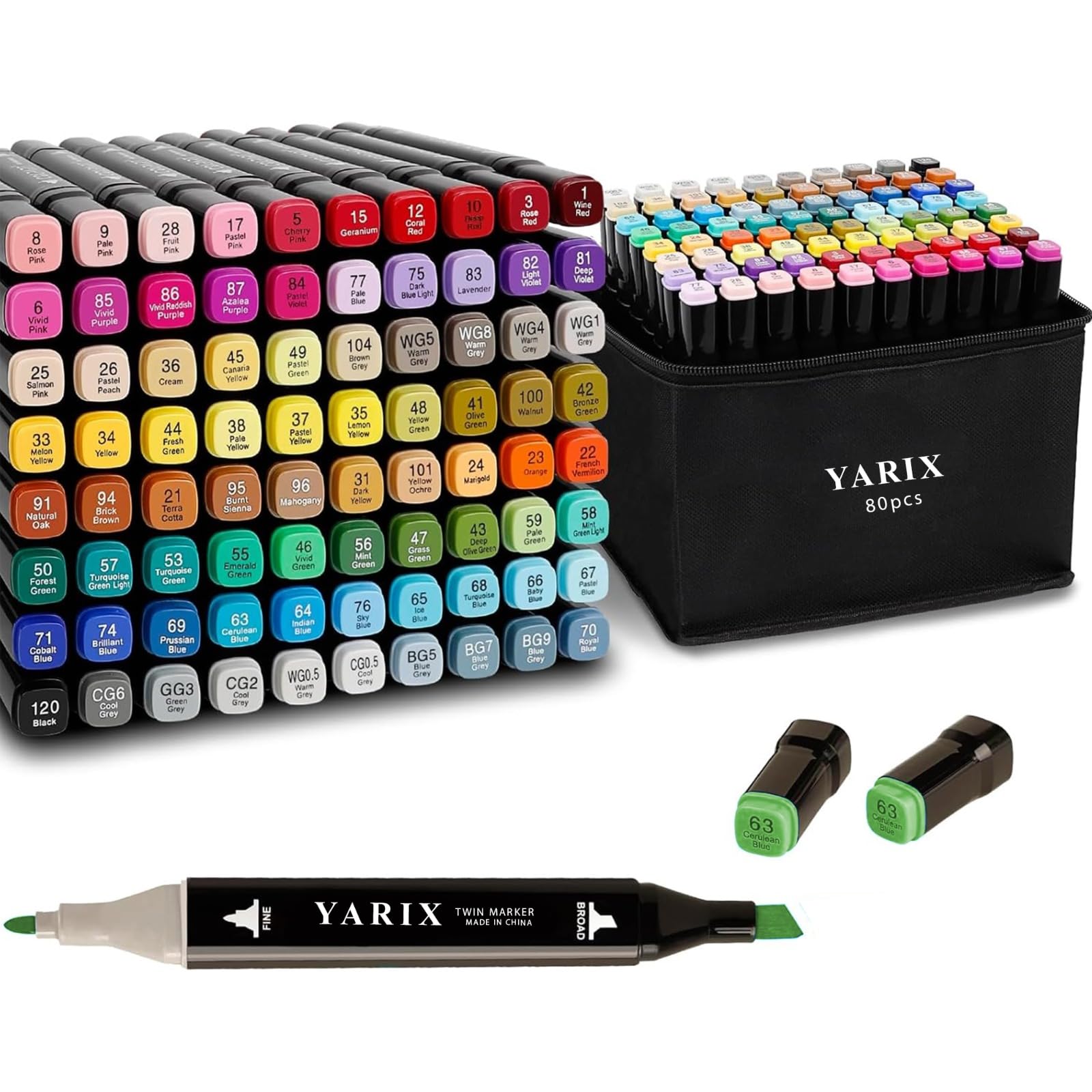 YARIX 80 Alcohol Markers, felt tip Pens, Permanent Art Marker Pens for Adults, Dual tip colouring pens, Drawing pens. Colouring pens for adults.