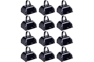 JAVIK Cow Bells Noise Makers Cheering Bell: 12 Pcs Metal Cowbells with Handle for Sporting Events - Small Loud Bell Bulk Hand Percussion for Football Games Graduation Weddings-Black